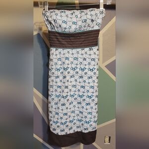 Teeze Me Strapless Dress with Blue and White Floral Design